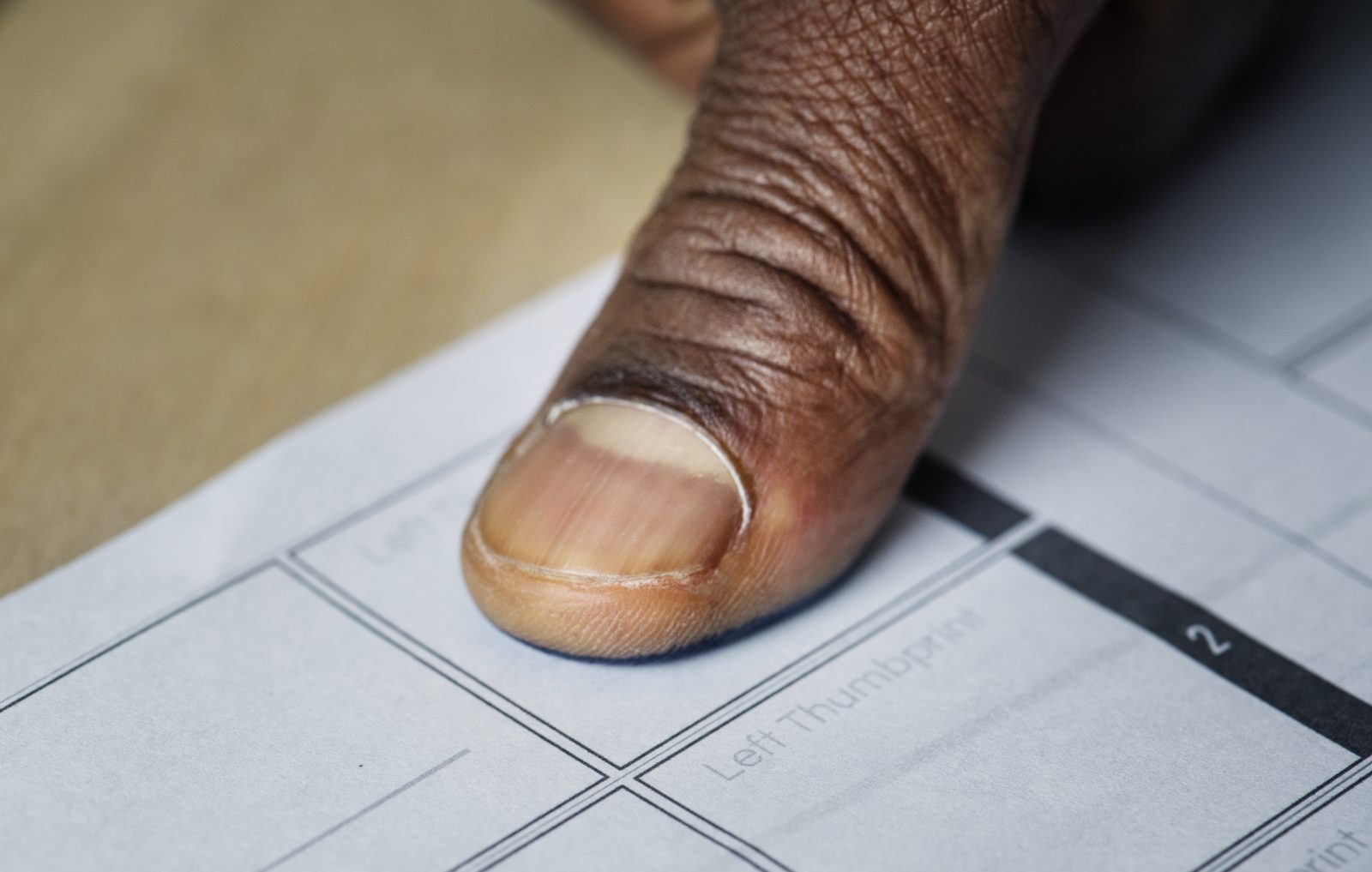 Fingerprint on paper, the start of a South African police clearance before apostille